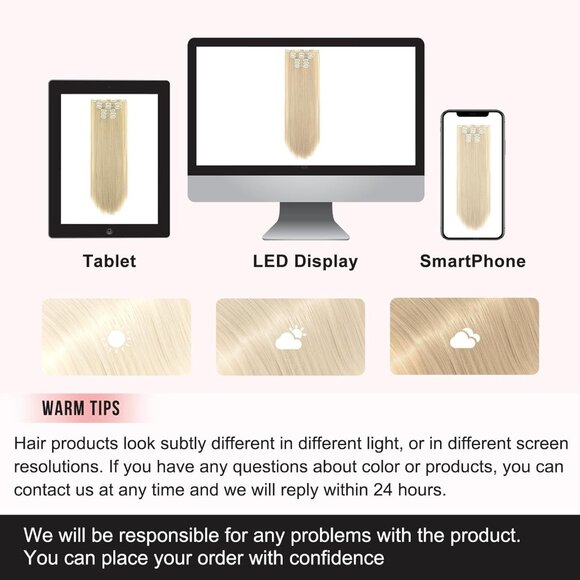 New 6PC Clip-in Hair Extensions 24" Long Straight Synthetic - Ash Blonde - Picture 5 of 5